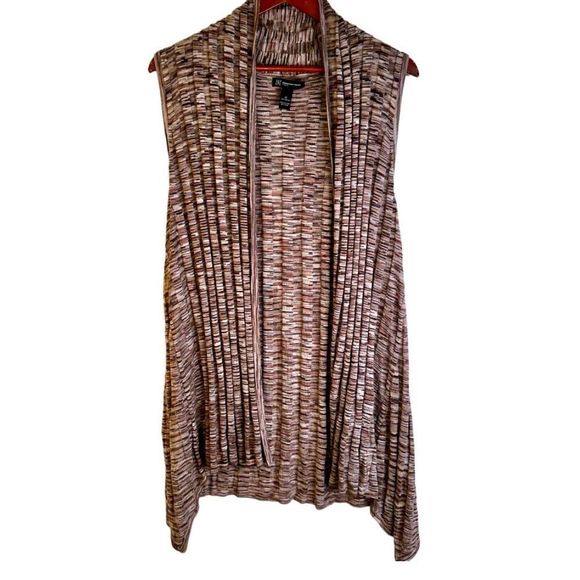 INC International Concepts Womens 1X Brown Marled Ribbed Knit Open Front Duster - Picture 1 of 10